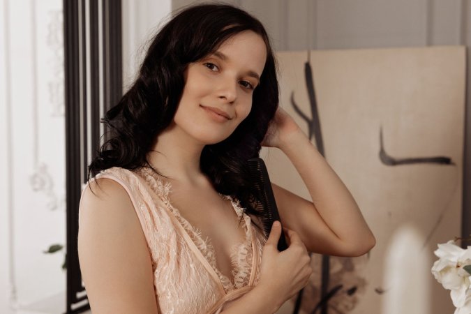 Poppy peels off tight dress, flaunts juicy pink pussy, spreads her hairy ass — Poppy #1