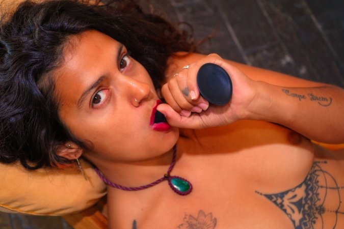 Noelia B intense masturbation with dildo in chair and red plug — Noelia B #12