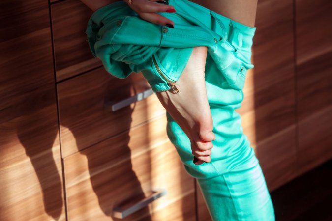 Messiah starts in jeans then strips down to a neon thong, flashing her pussy and curly bush — Messiah #7