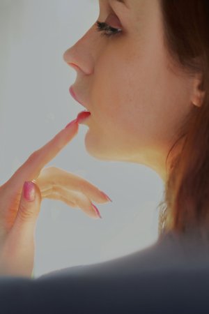 Riccarda teases with scarlet lipstick, exposing beautiful breasts and a natural bush in a flirty mood — Riccarda #9