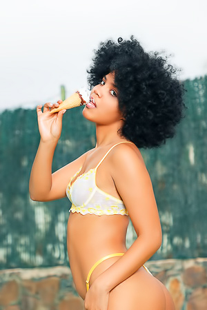 Selva Lapiedra seductive lingerie tease by the pool turns into a bold display of her curly, hairy pussy