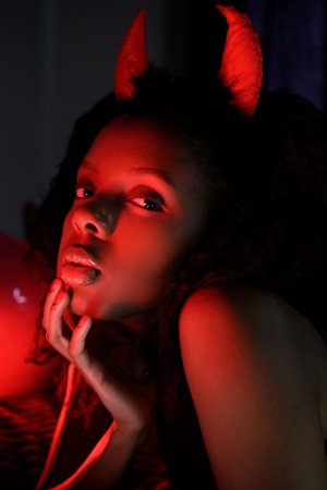 Sukki T seductively spreads her silky thighs to tease with wild curls in a devilish Halloween cosplay — Sukki T #1