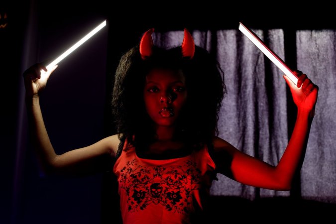 Sukki T seductively spreads her silky thighs to tease with wild curls in a devilish Halloween cosplay — Sukki T #2