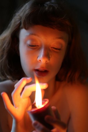 Sondrine confesses her wax fetish scenes as she burner lit candles drip wax on her nude skin — Sondrine #8