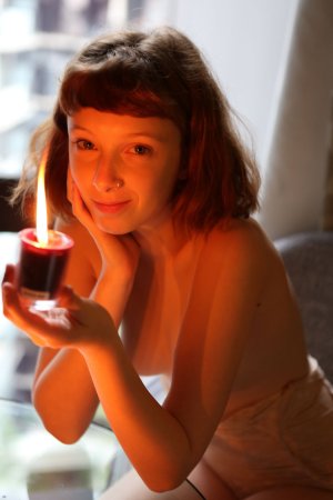 Sondrine confesses her wax fetish scenes as she burner lit candles drip wax on her nude skin — Sondrine #10