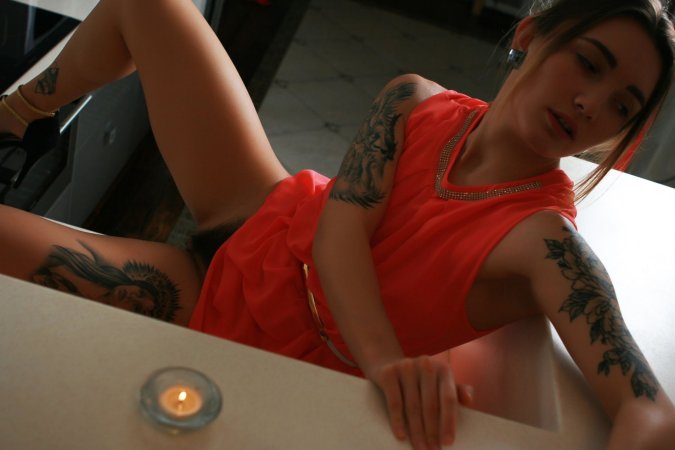 Roksya licks yogurt from her tangerine-clad curves — Roksya #4
